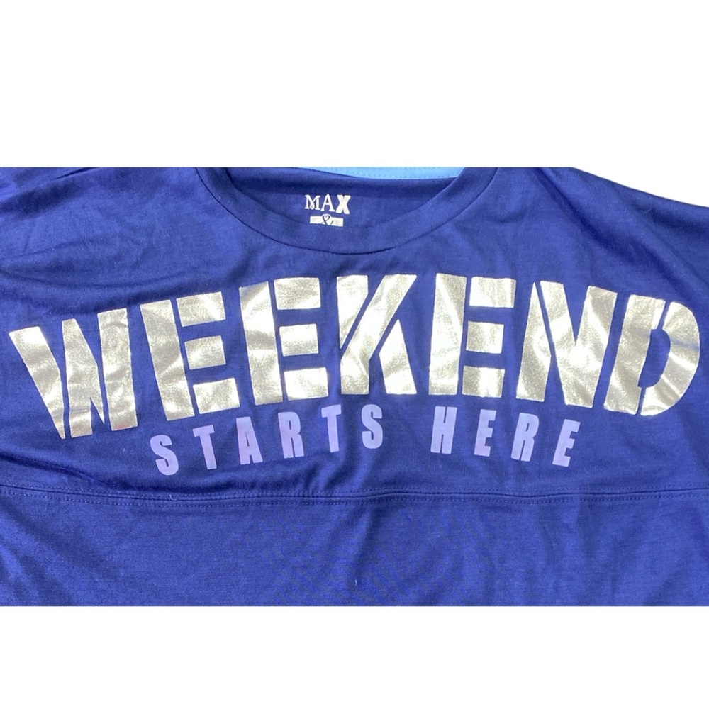 MAX & OLIVIA Youth XL (16/18) Blue Long sleeve Shirt “Weekend Starts Here”
